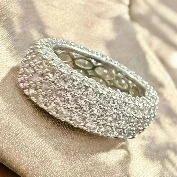 18k White Gold-Plated Brass CZ Eternity Band (7) - Picture 3 of 6